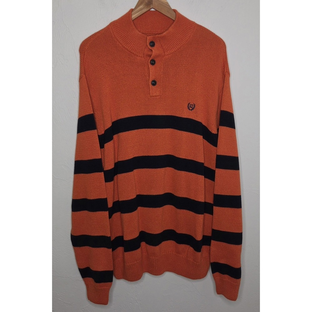 *NEW w/Tags CHAPS Men's Sweater Autumn Twist Size XXL 100% Cotton Orange Navy